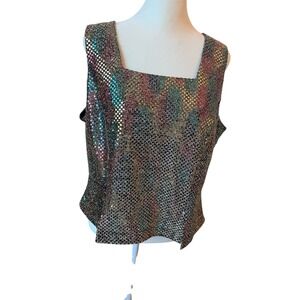Betsy's Things Sequin Tank Top Sleeveless Party Sparkle Square‎ Neck Size 14